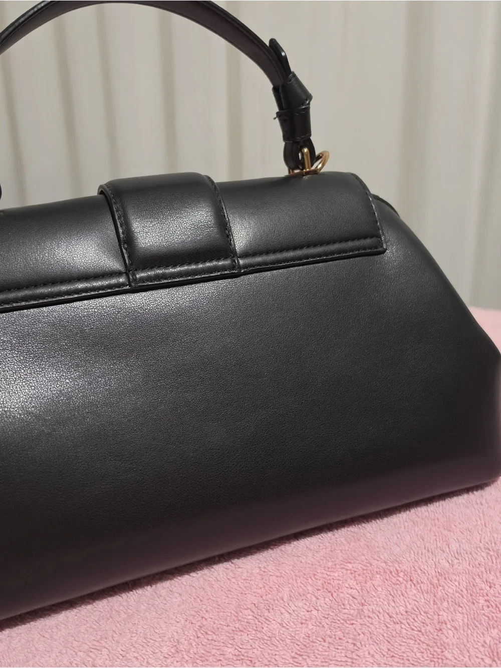 Karl Lagerfeld Black Leather Satchel with Pearl and Gold Accents - Picture 9 of 13